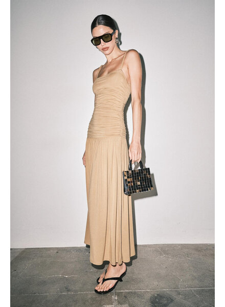 Maya Shirred Bodice Maxi Slip Dress | Sand