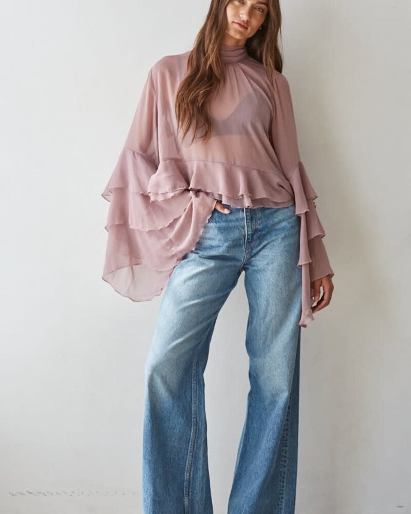 Baroque Flared Cuff Crop Top | Mauve