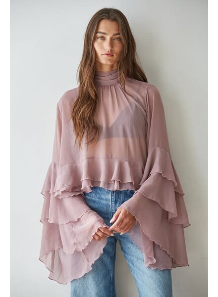 Baroque Flared Cuff Crop Top | Mauve