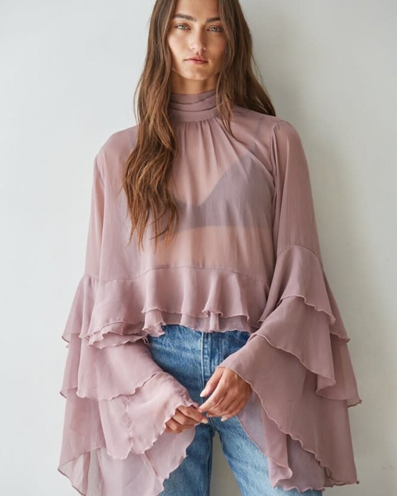 Baroque Flared Cuff Crop Top | Mauve