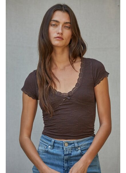 Love Lace Trim Top | Brown