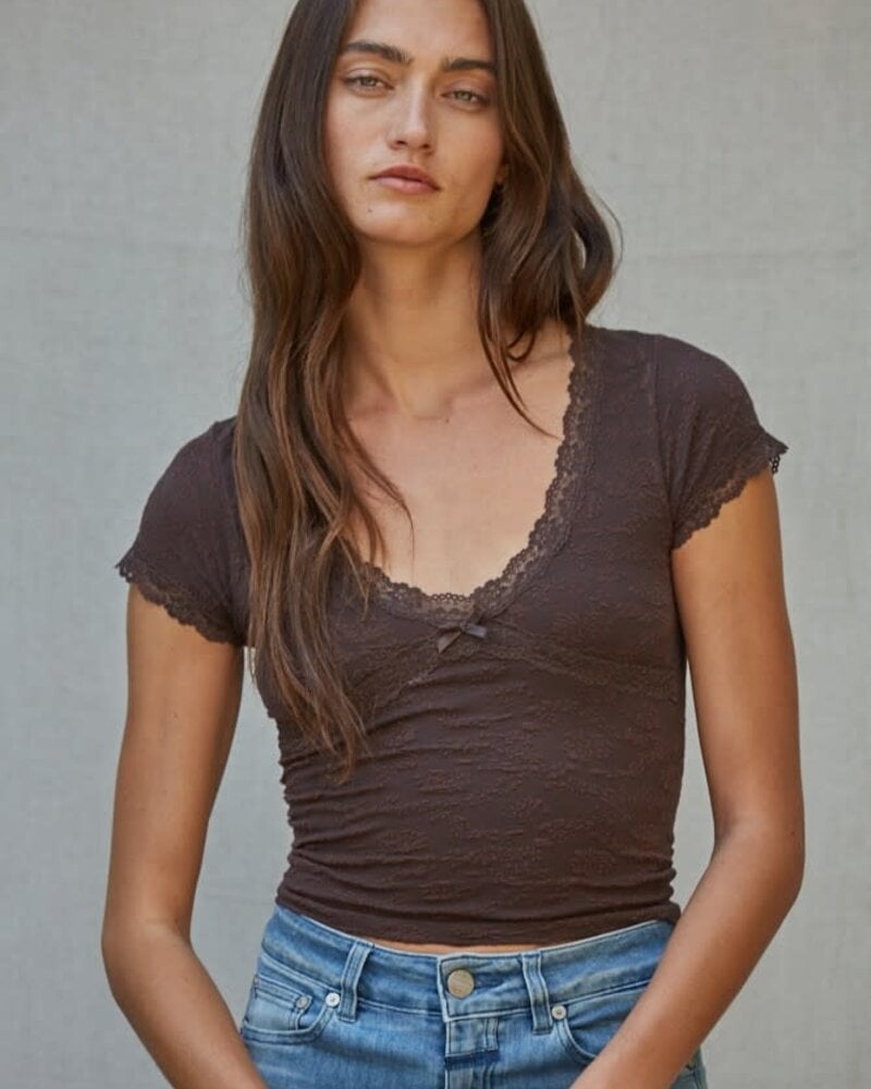 Love Lace Trim Top | Brown