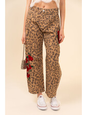 Rose Embroidered Leopard Barrel Jeans
