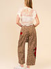 Rose Embroidered Leopard Barrel Jeans