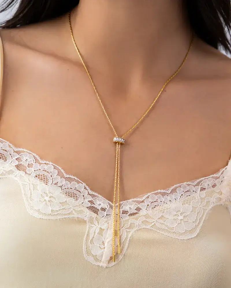 Brenda Grands Baguette Lariat Necklace | 18K Gold