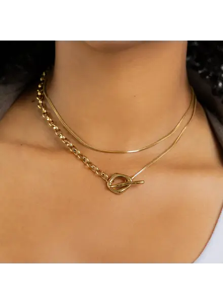 Brenda Grands Dual Chain Toggle Necklace | Waterproof Gold
