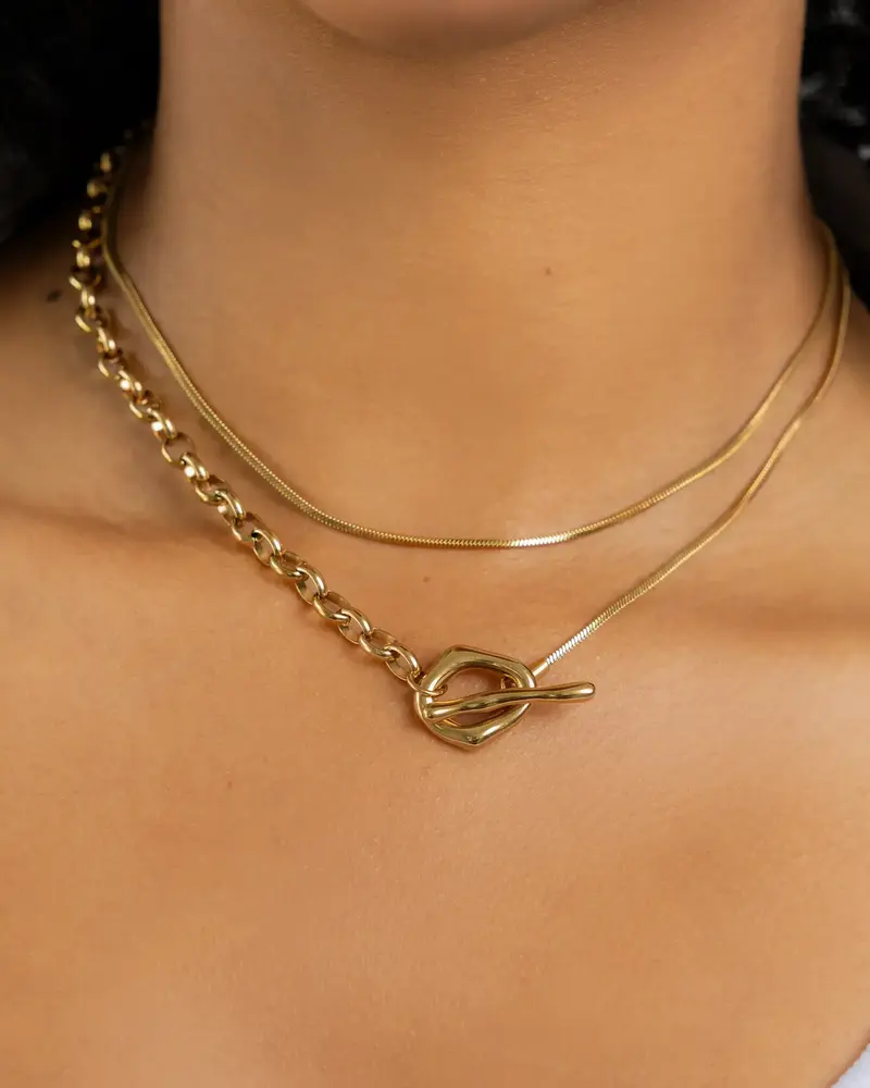 Brenda Grands Dual Chain Toggle Necklace | Waterproof Gold