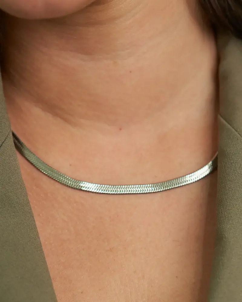 Brenda Grands Herringbone Necklace | Waterproof Silver