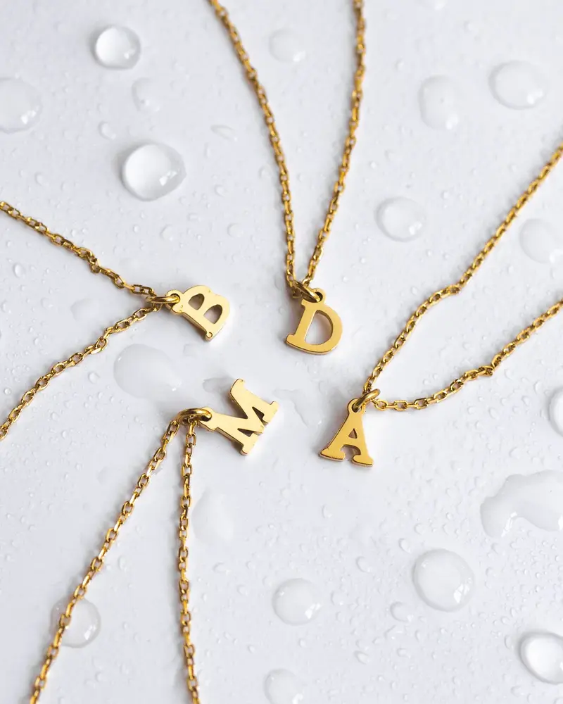 Brenda Grands Dainty Initial Necklace | Waterproof Gold