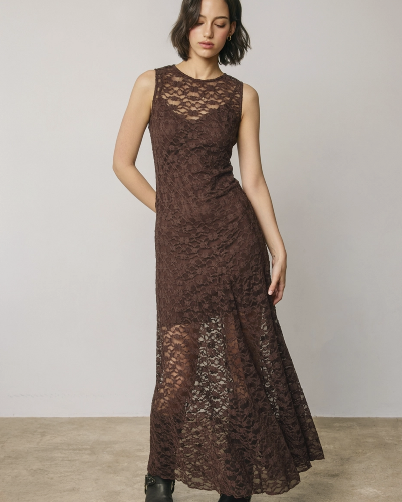 Nadia Lace Maxi Dress | Chocolate