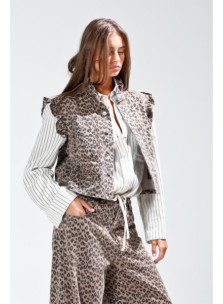 Ruffle Leopard Jacket Vest
