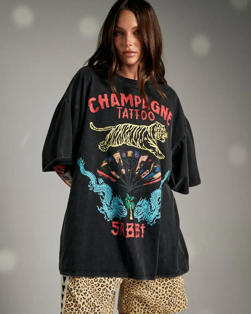 Sabbi Champagne & Tattoo Tee | Black