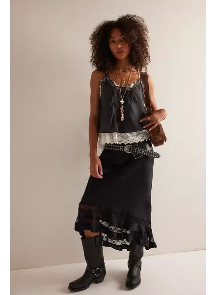 Free People Long Lost Lover Maxi Slip Skirt | Black