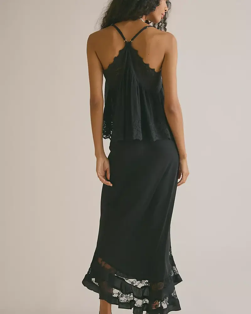 Free People Long Lost Lover Maxi Slip Skirt | Black