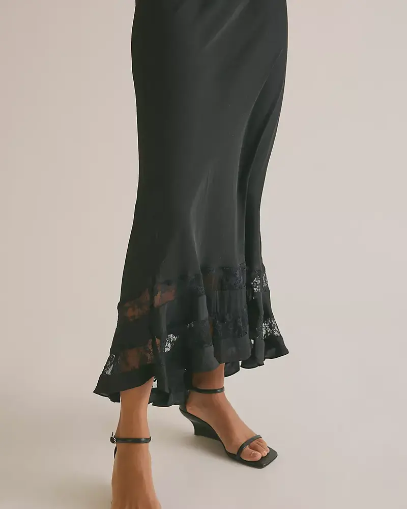 Free People Long Lost Lover Maxi Slip Skirt | Black