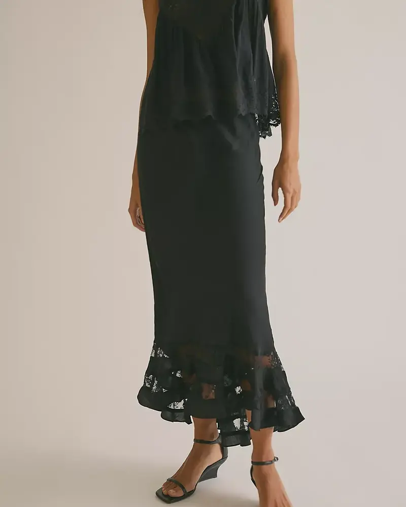 Free People Long Lost Lover Maxi Slip Skirt | Black