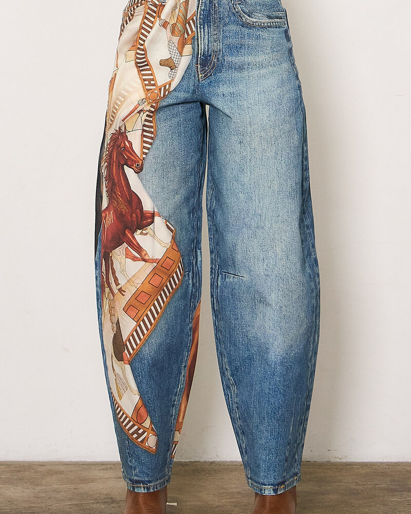 Kindle Barrel Jean | Horse Scarf Print