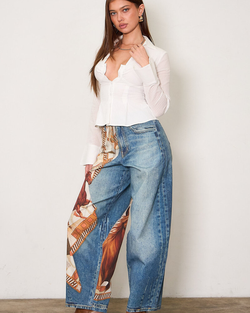 Kindle Barrel Jean | Horse Scarf Print