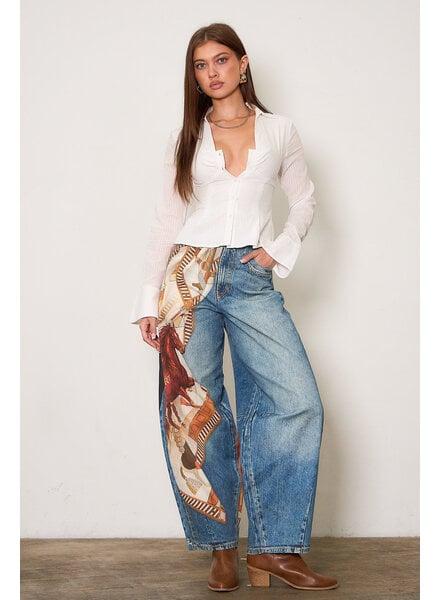 Kindle Barrel Jean | Horse Scarf Print