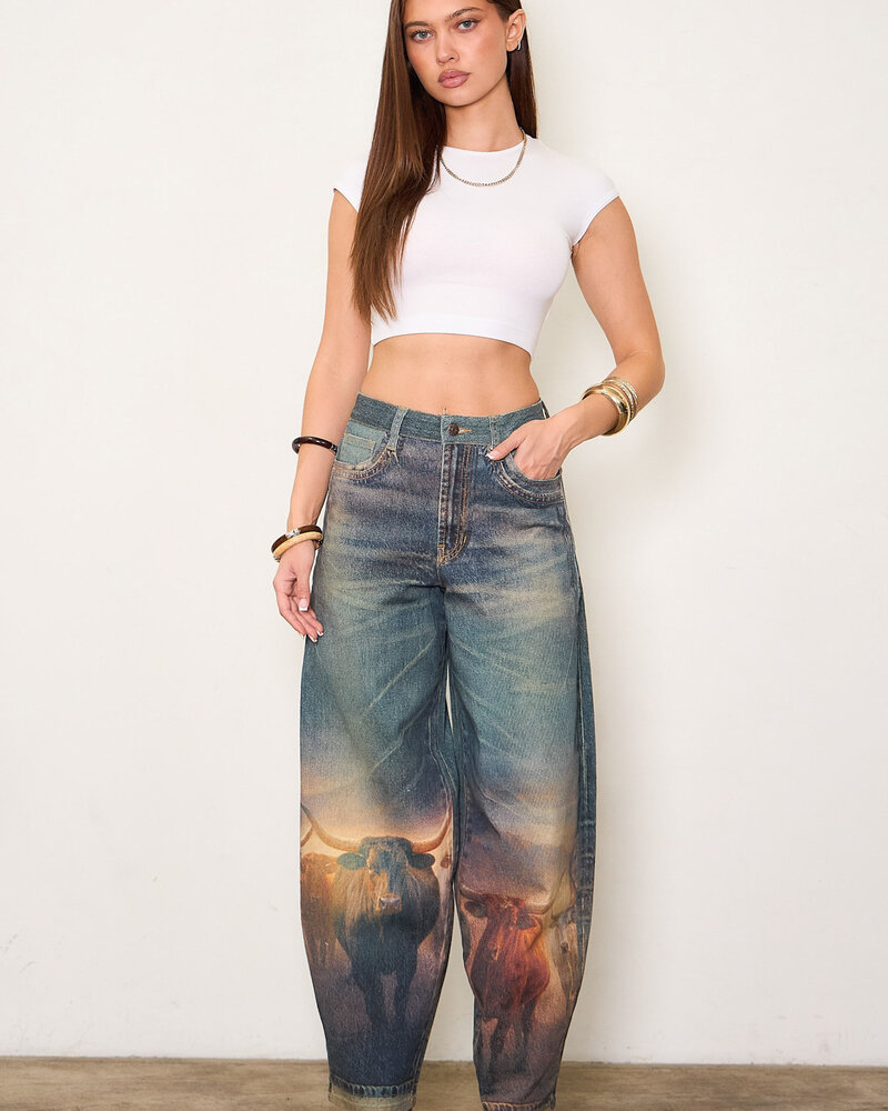 Kindle Barrel Jean | Long Horn Print