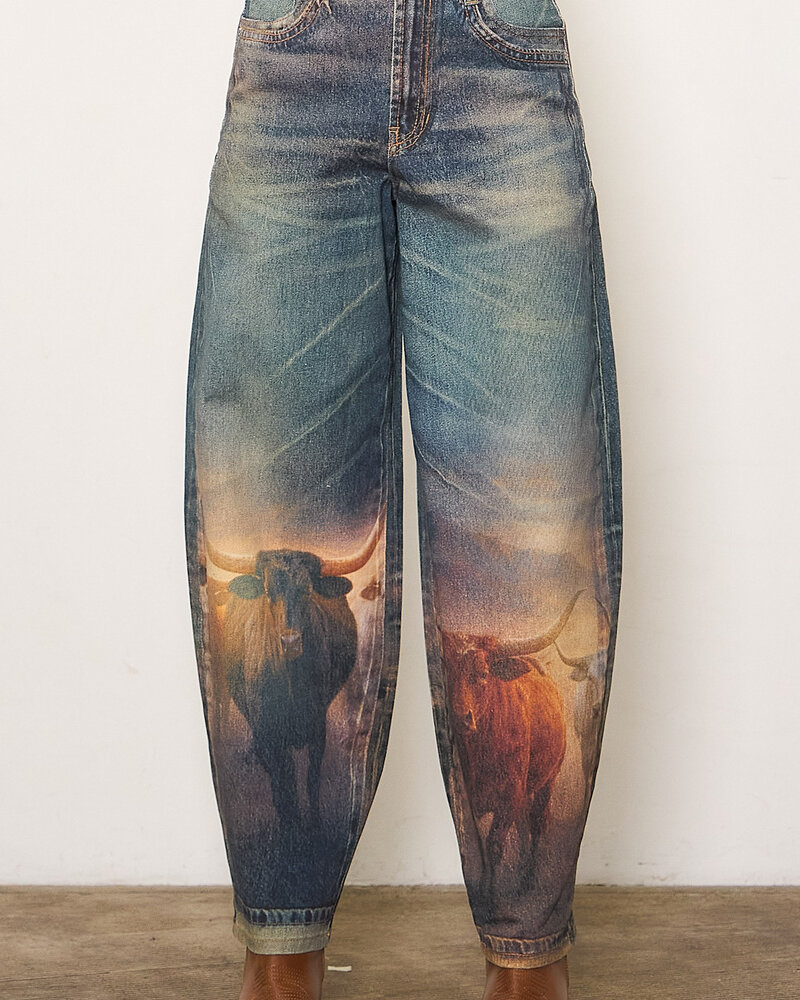 Kindle Barrel Jean | Long Horn Print