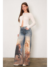 Kerdle Wide Leg Jean | Horse Print
