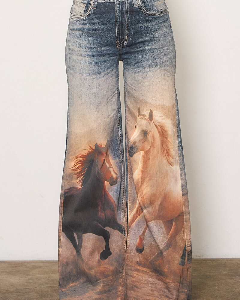 Kerdle Wide Leg Jean | Horse Print
