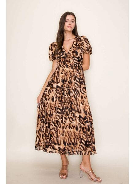 B.RIGHT Organza Leopard Midi Dress