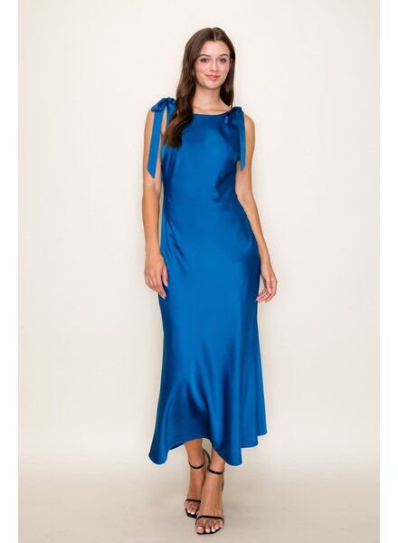 Camilia Solid Satin Midi Dress | Royal