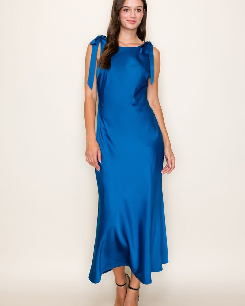 Camilia Solid Satin Midi Dress | Royal