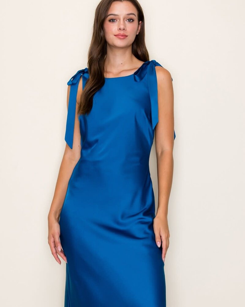 Camilia Solid Satin Midi Dress | Royal