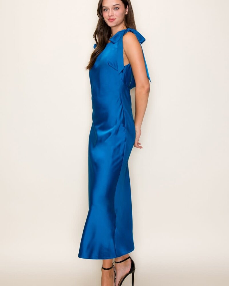 Camilia Solid Satin Midi Dress | Royal
