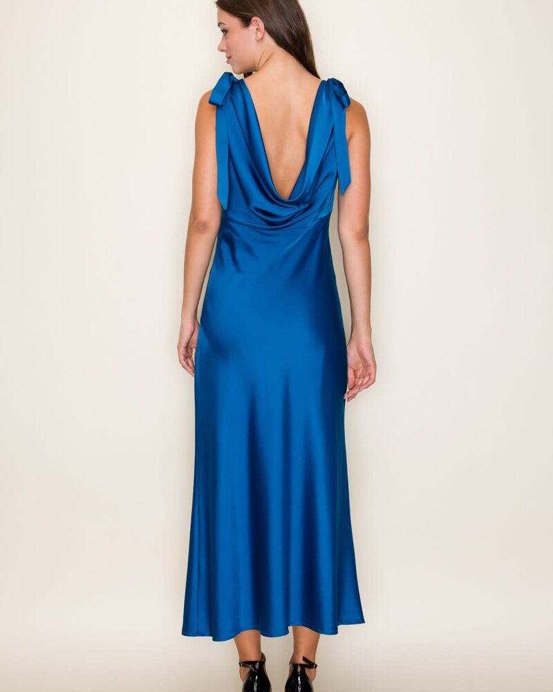 Camilia Solid Satin Midi Dress | Royal