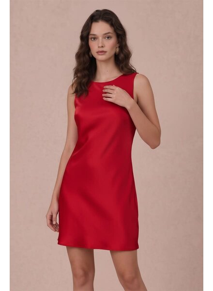 B.RIGHT Minimal Satin Mini Dress | Red