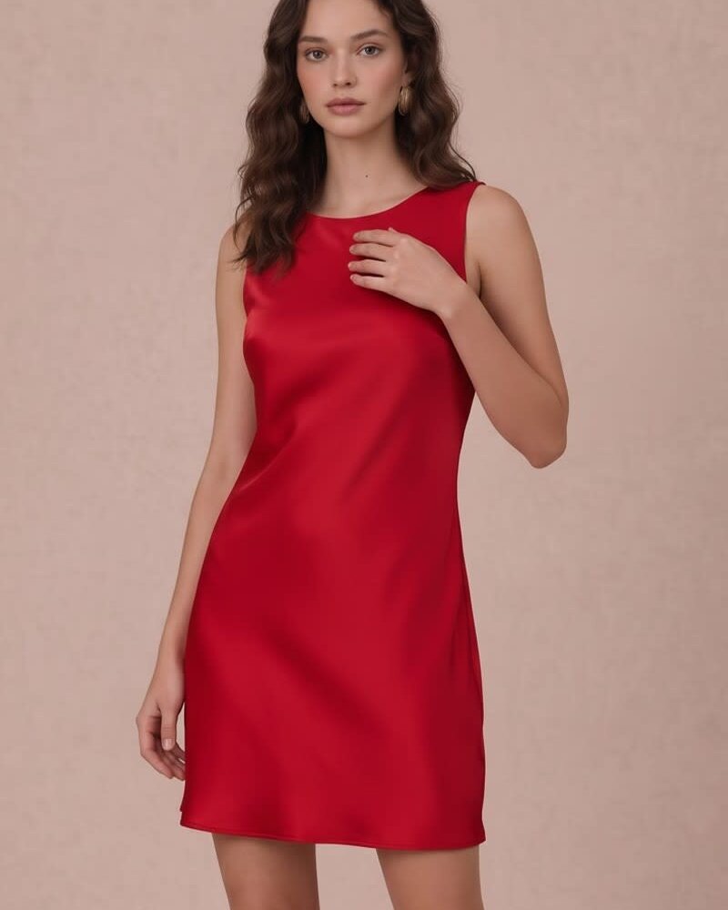 Minimal Satin Mini Dress | Red