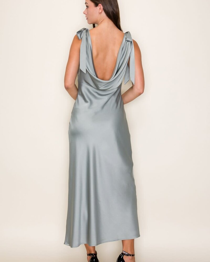 Camilia Solid Satin Midi Dress | Sage