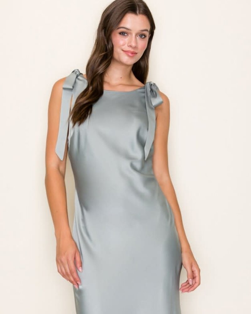 Camilia Solid Satin Midi Dress | Sage