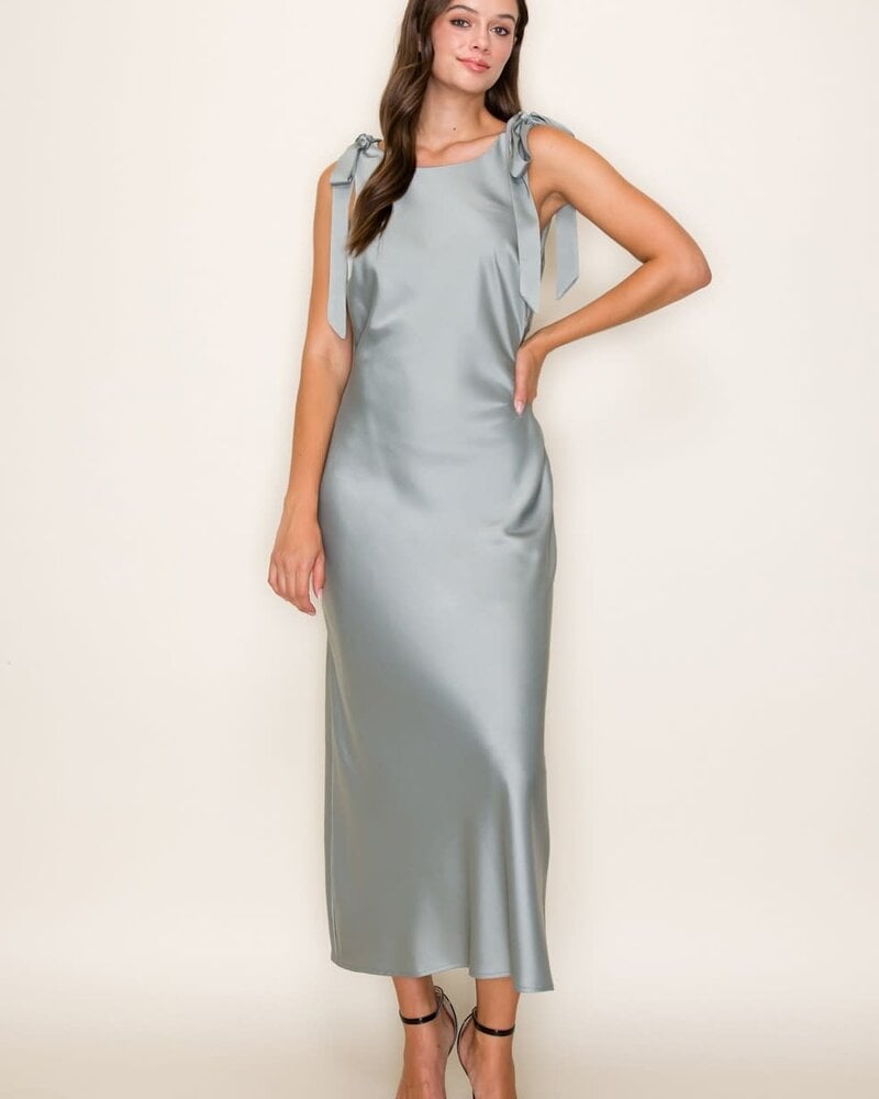 Camilia Solid Satin Midi Dress | Sage