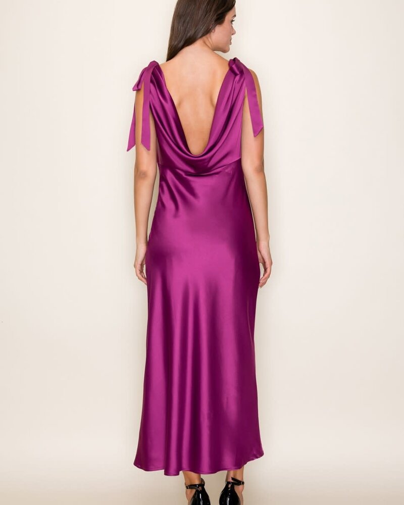 Camilia Solid Satin Midi Dress | Purple