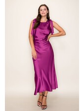 Camilia Solid Satin Midi Dress | Purple