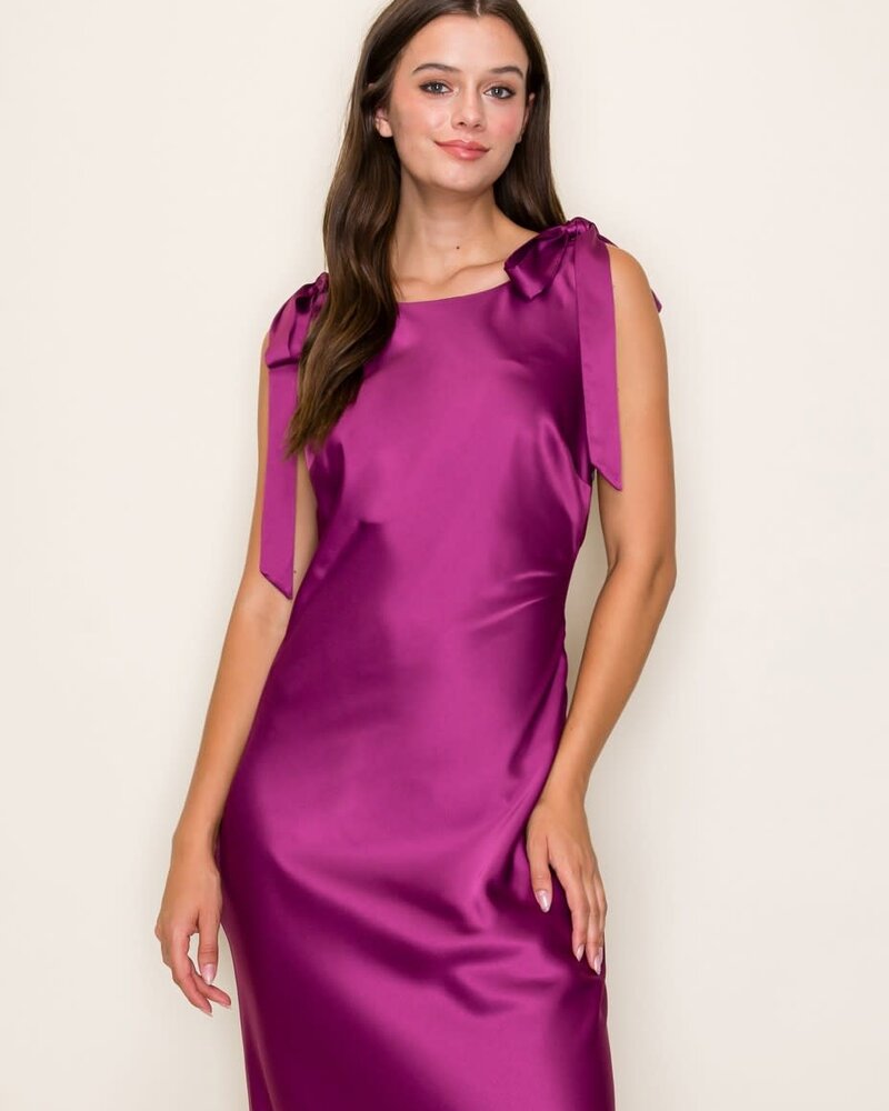 Camilia Solid Satin Midi Dress | Purple