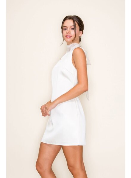 Organza Scarf Satin Mini Dress | White