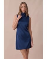 Organza Scarf Satin Mini Dress | Navy