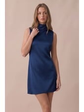 B.RIGHT Organza Scarf Satin Mini Dress | Navy