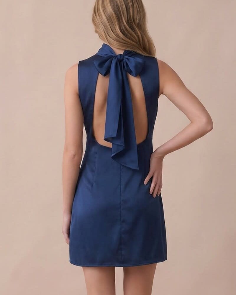 Organza Scarf Satin Mini Dress | Navy