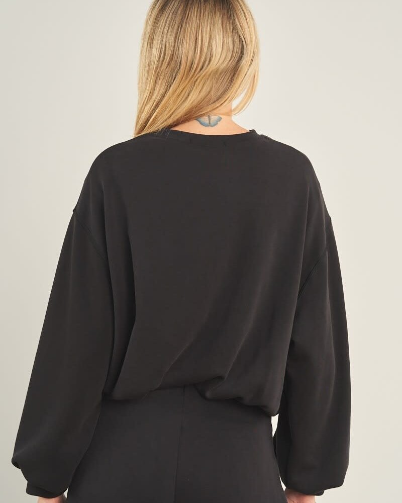Cellie Cropped Crewneck Sweatshirt | Black