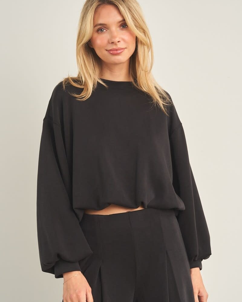 Cellie Cropped Crewneck Sweatshirt | Black