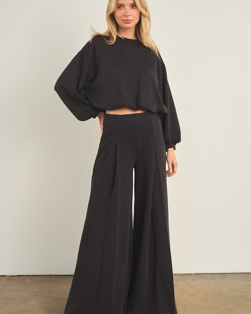 Cellie Wide Leg Sweat Pant | Black