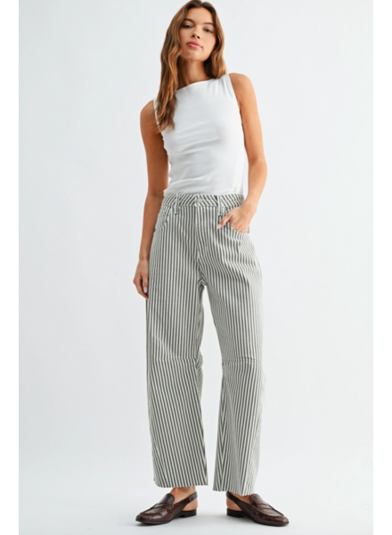 Just Black Denim Raw Hem Barrel Jean | Olive Stripe