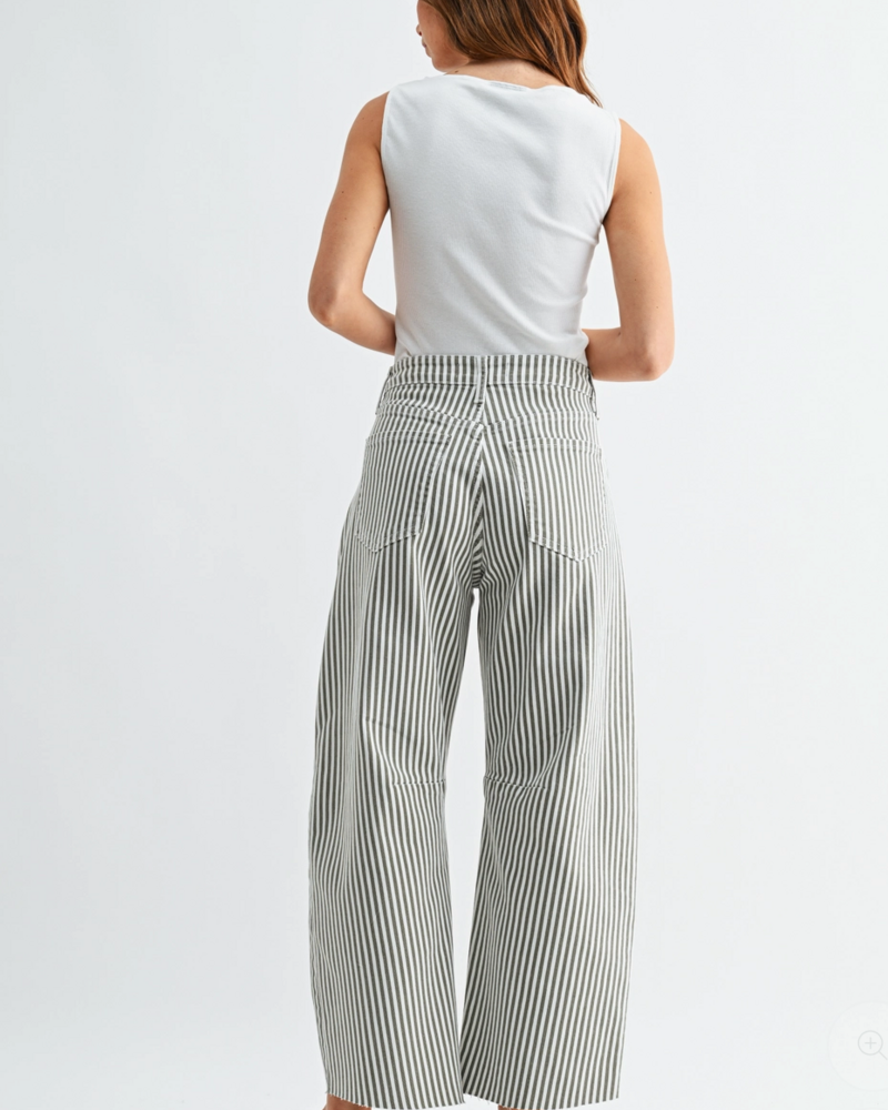 Just Black Denim Raw Hem Barrel Jean | Olive Stripe